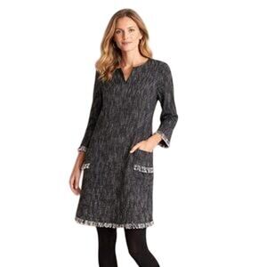 Nanette Lepore Black and White Tweed Fringe Shift Dress